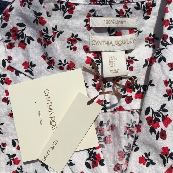 NEW Cynthia Rowley Floral Linen Shirt Red Small - Picture 8 of 8
